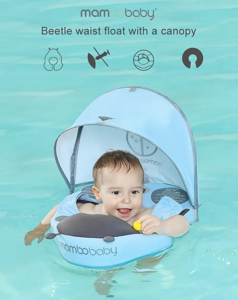 Baby Swimming Float With Sunshade For Infant Non-Inflatable Pool