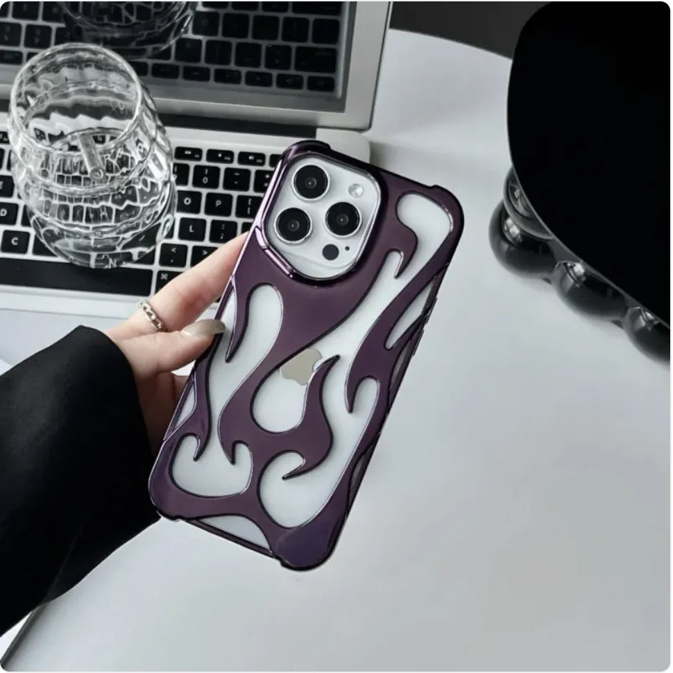 Electroplated Hollow Flame Pattern Soft Phone Case with Heat Dissipation