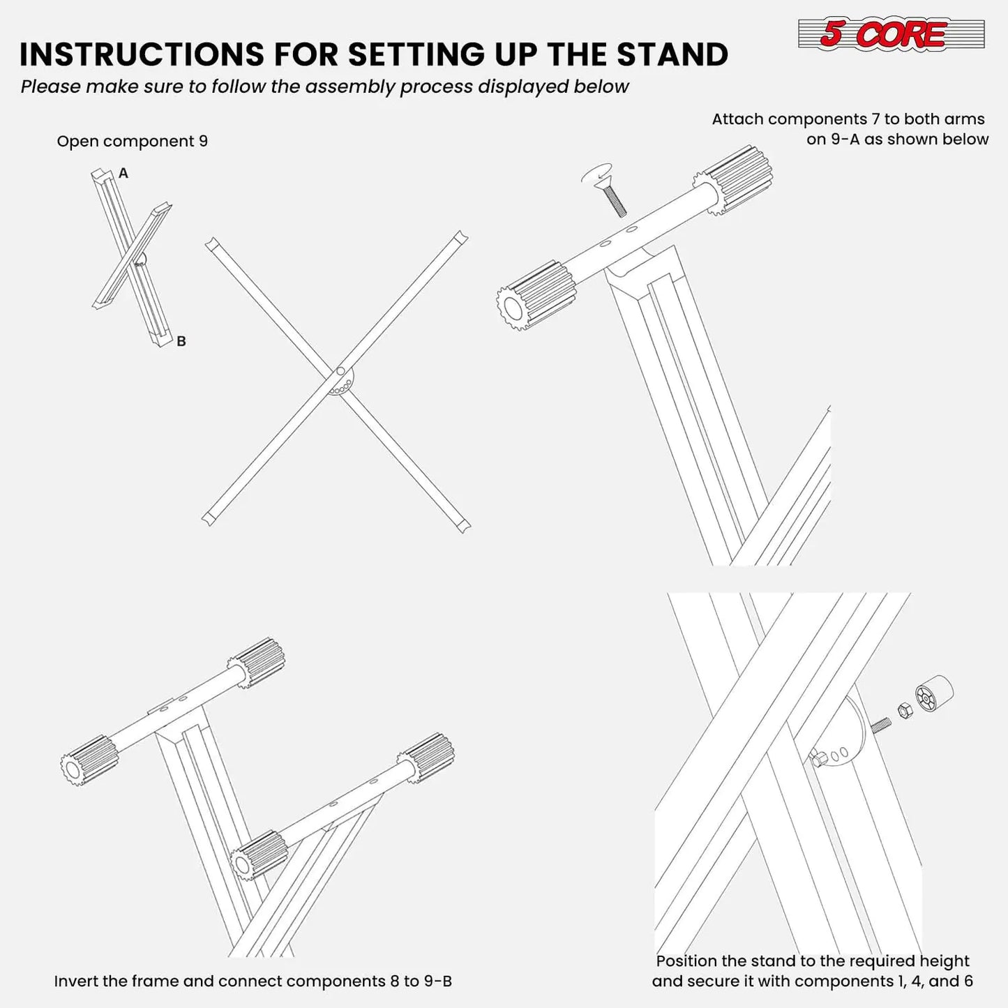 5Core Keyboard Stand Double X Style Adjustable Lift Piano Riser For 49 To 88 Keys BABY PINK