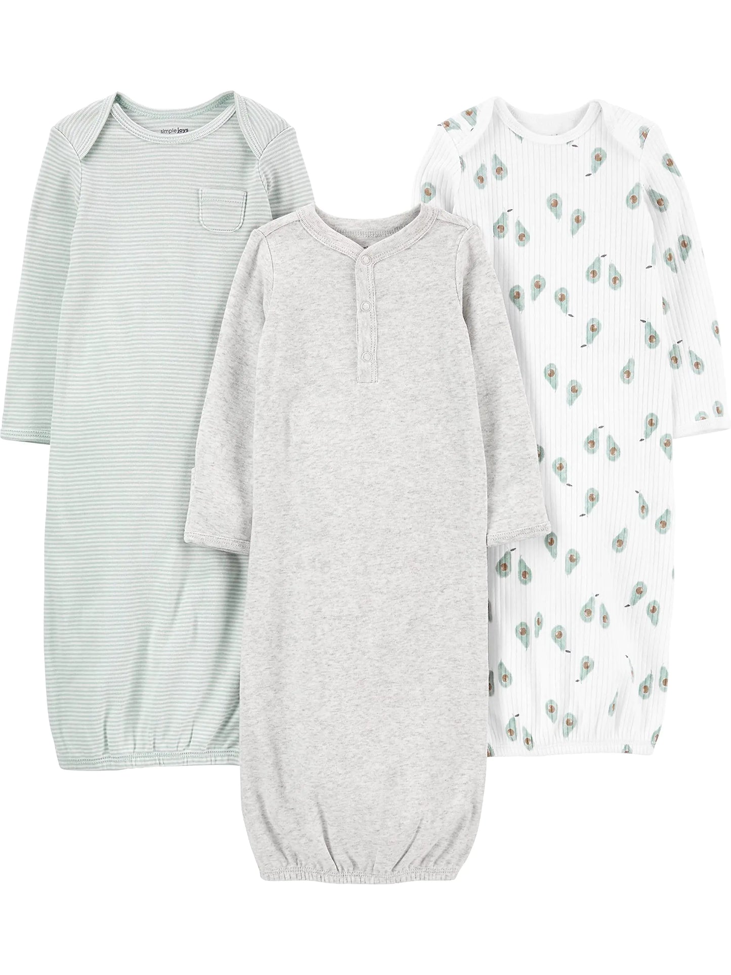 Simple Joys by Carter's Baby 3-Pack Neutral Cotton Sleeper Gown Newborn Bear/Dinosaur/Stripe