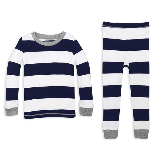 Burt's Bees Baby Baby Boys' Pj Set, Tee and Pant 2-Piece Pajamas, 100% Organic Cotton 3T Midnight Rugby Stripe