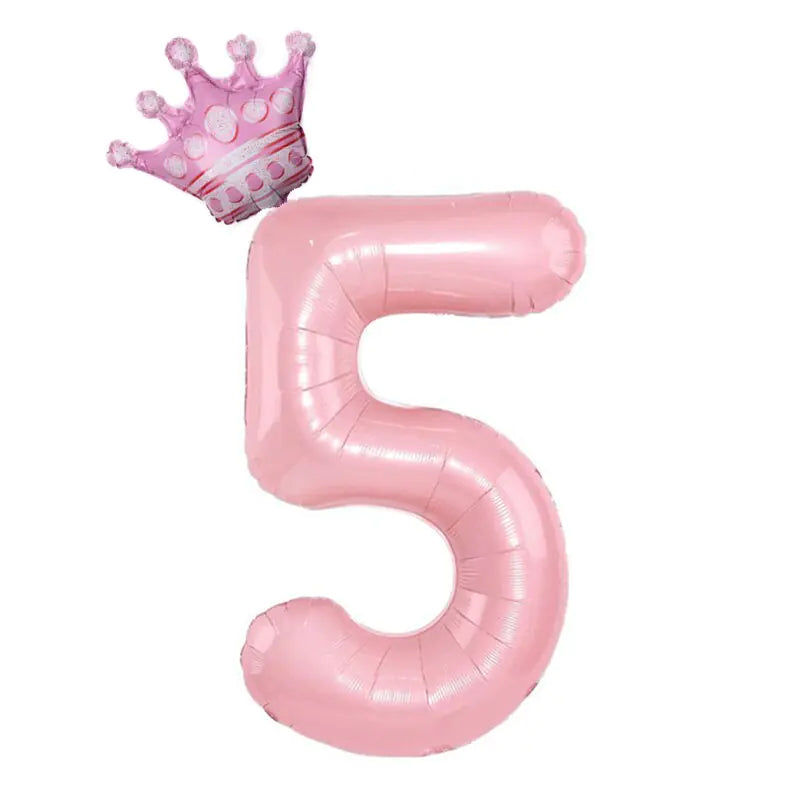 32inch Pastel Baby Blue Pink Foil Number Balloon With Crown 1 2 3 4 5 6 7  Birthday Party Baby Shower Wedding Decoration