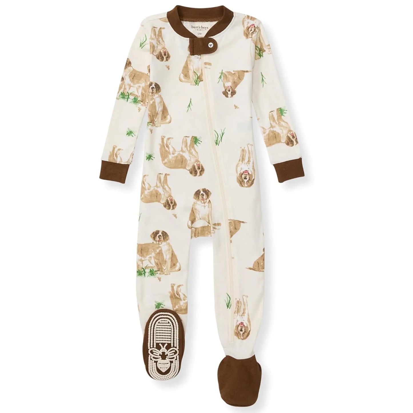 Burt's Bees Baby Baby Boys' Pajamas, Zip-Front Non-Slip Unisex Footed Sleeper Pjs, Organic Cotton 18 Months St Bernard Dog 1