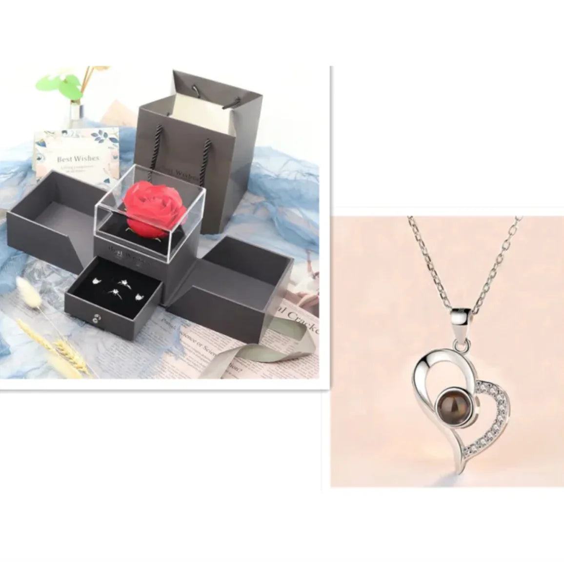 Metal Rose Jewelry Gift Box Necklace