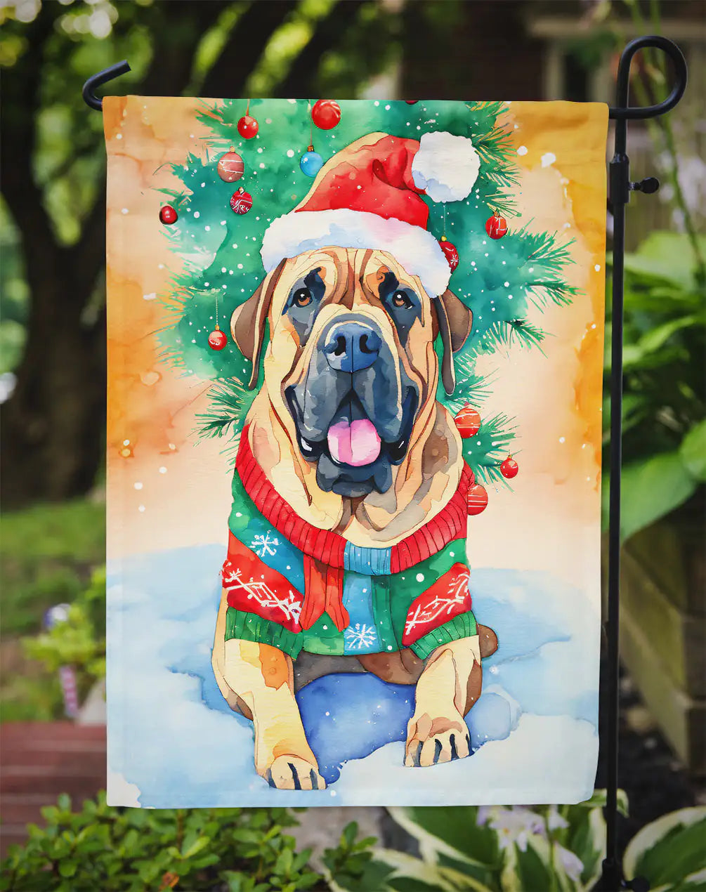 Bullmastiff Christmas Garden Flag