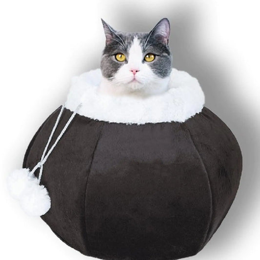 Cat Beds for Indoor Cats Plush Round Cave Bed Cozy with Removable Pillow Brown