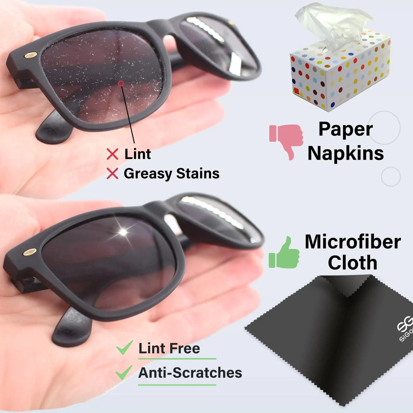 Microfiber Cleaning Cloth for Glasses Eyeglass Phone Screens 12 pcs Black Gray