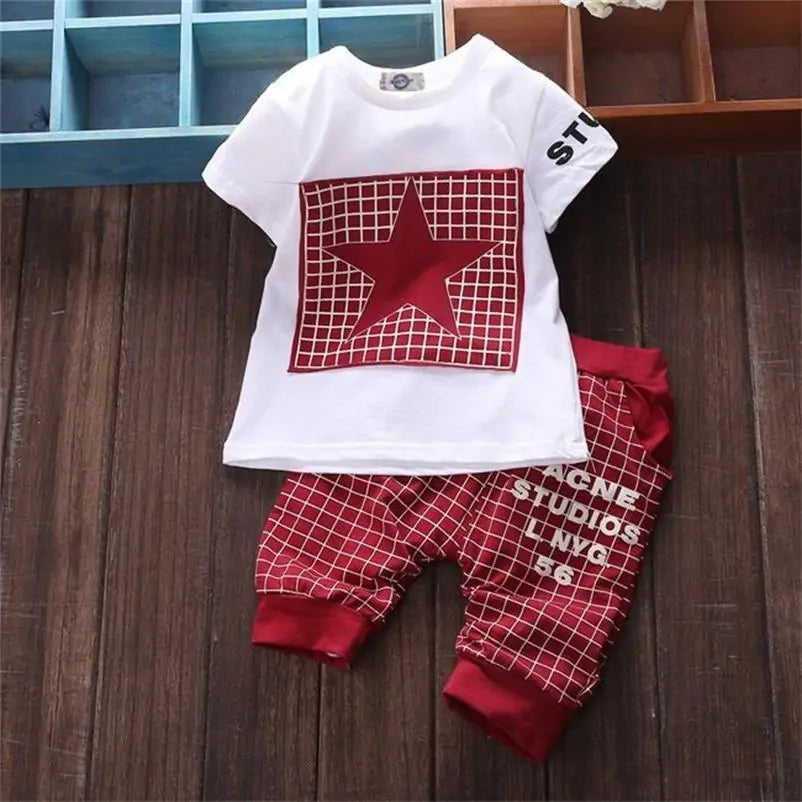 Baby Boy Summer Star Printed Clothes Set: T-Shirt + Pants Suit