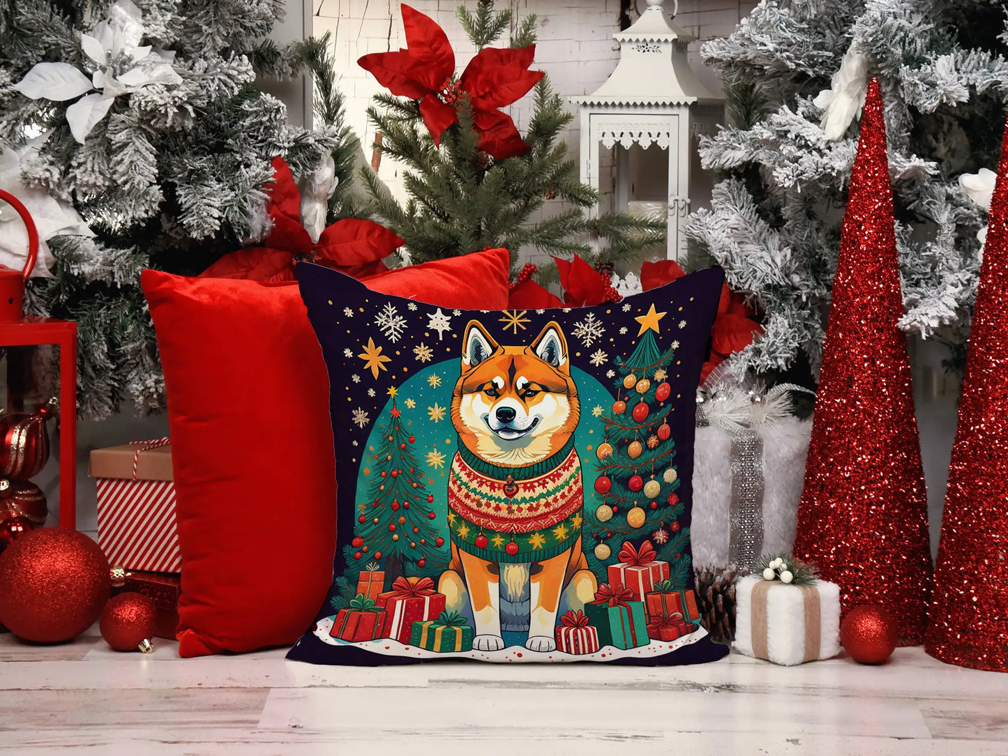 Akita Christmas Throw Pillow