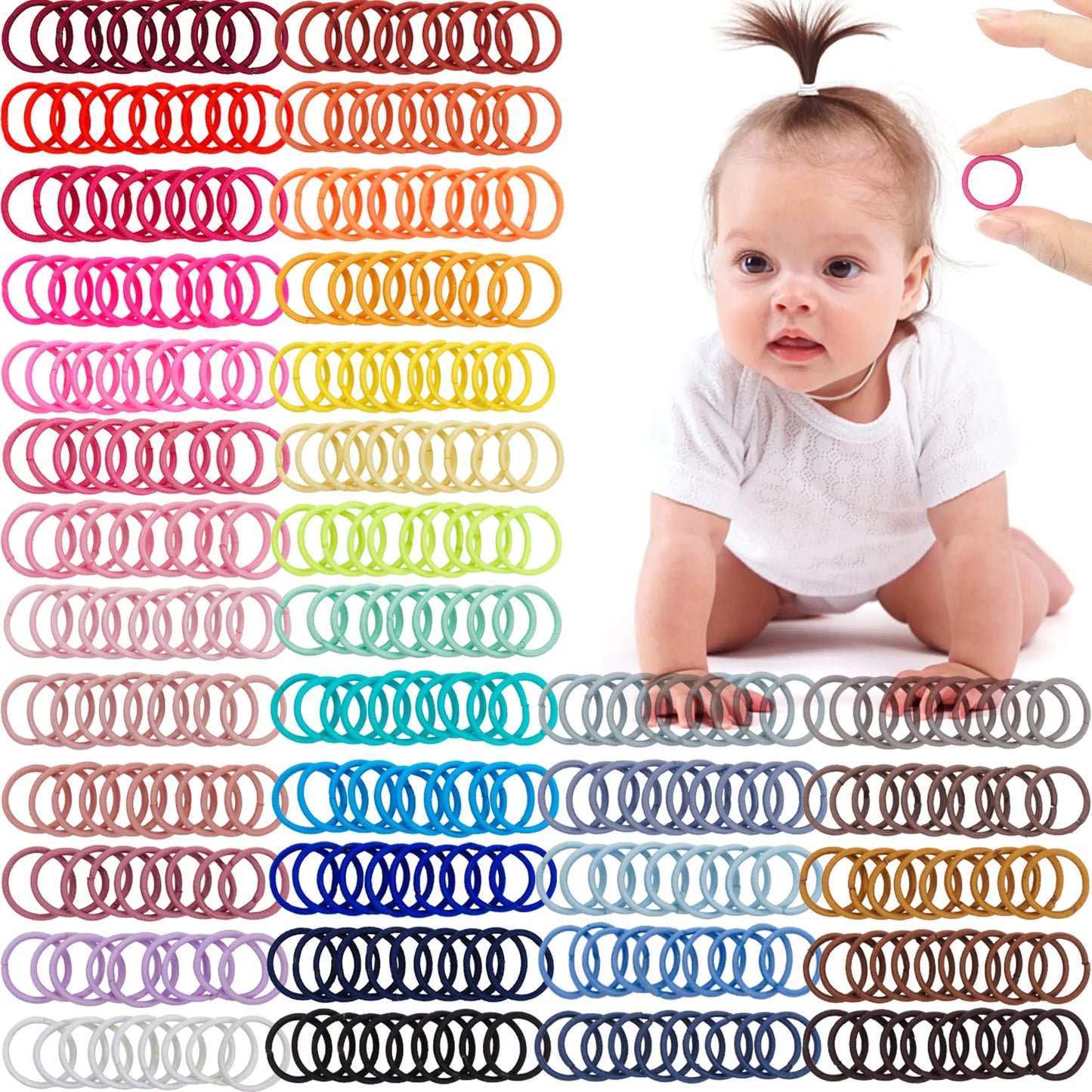 CÉLLOT 360PCS Baby Hair Ties, 36 Multicolors Elastic Hair Ties,2cm in Diameter No Crease Finger Rubber Hair Elastics,Small Thin Hair Ponytail Holders Hair Accessories for Baby Girls Toddlers Kids Mix Colors