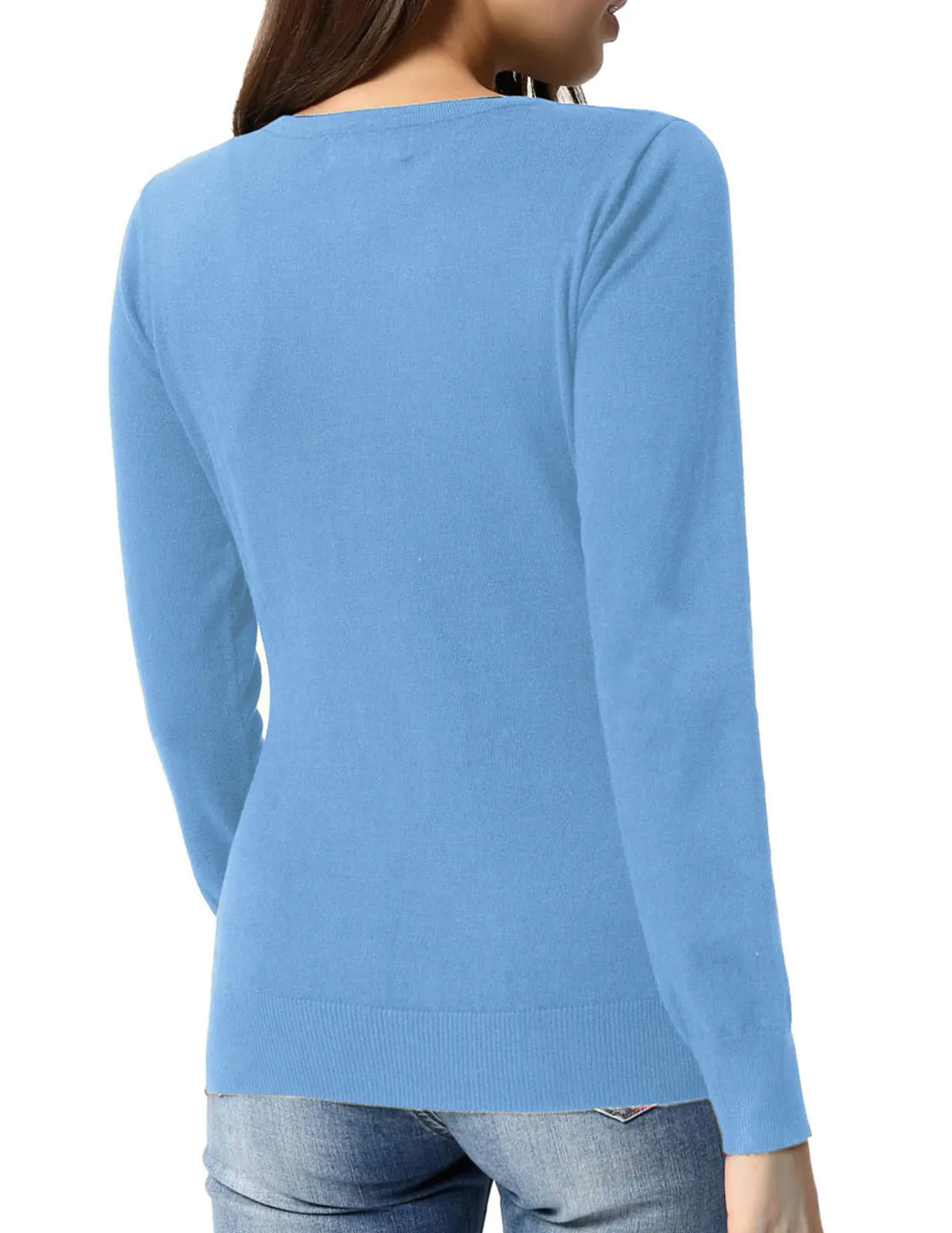 GRACE KARIN Women's Long Sleeve Button Down Crew Neck Classic Sweater Knit Cardigan Baby Blue Large