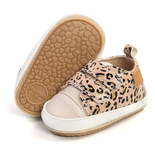 Baby Boys Girls Shoes Non-Slip Rubber Sole High-Top PU Leather Sneakers Infant First Walking Shoes Toddler Crib Shoes Newborn Loafers Flats 6-12 Months Infant A/Leopard