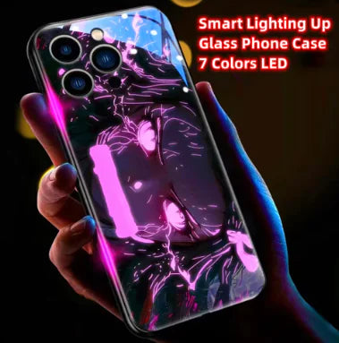 Japanese Popular Anime Role Smart LED Light Up Glass Phone Case For iPhone 15 14 13 12 11 Pro Max XR XS Plus 6 7 8 SE2020