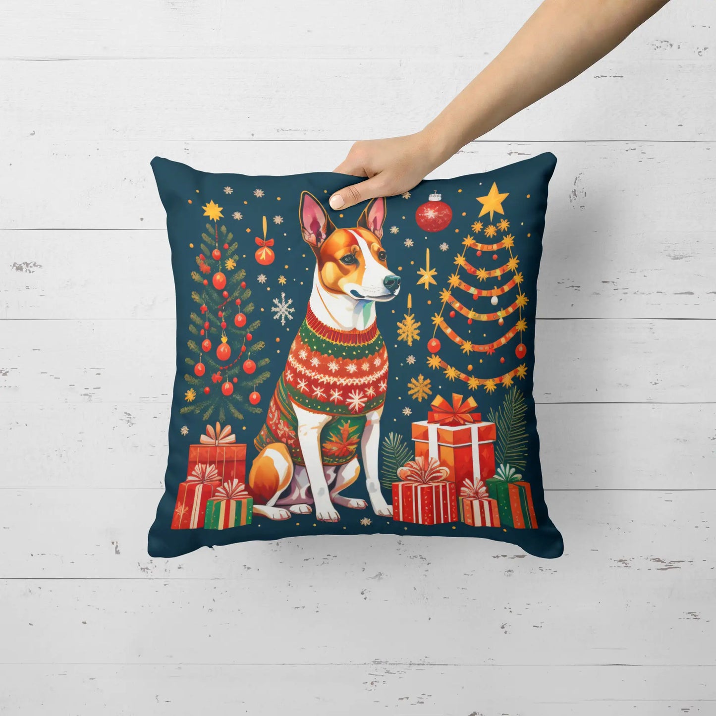 Basenji Christmas Throw Pillow