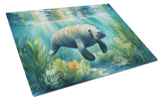 Manatee in a Seagrass Bed Glass Cutting Board