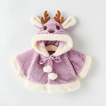 4 Colors Cute Christmas Elk Plush Baby Jacket