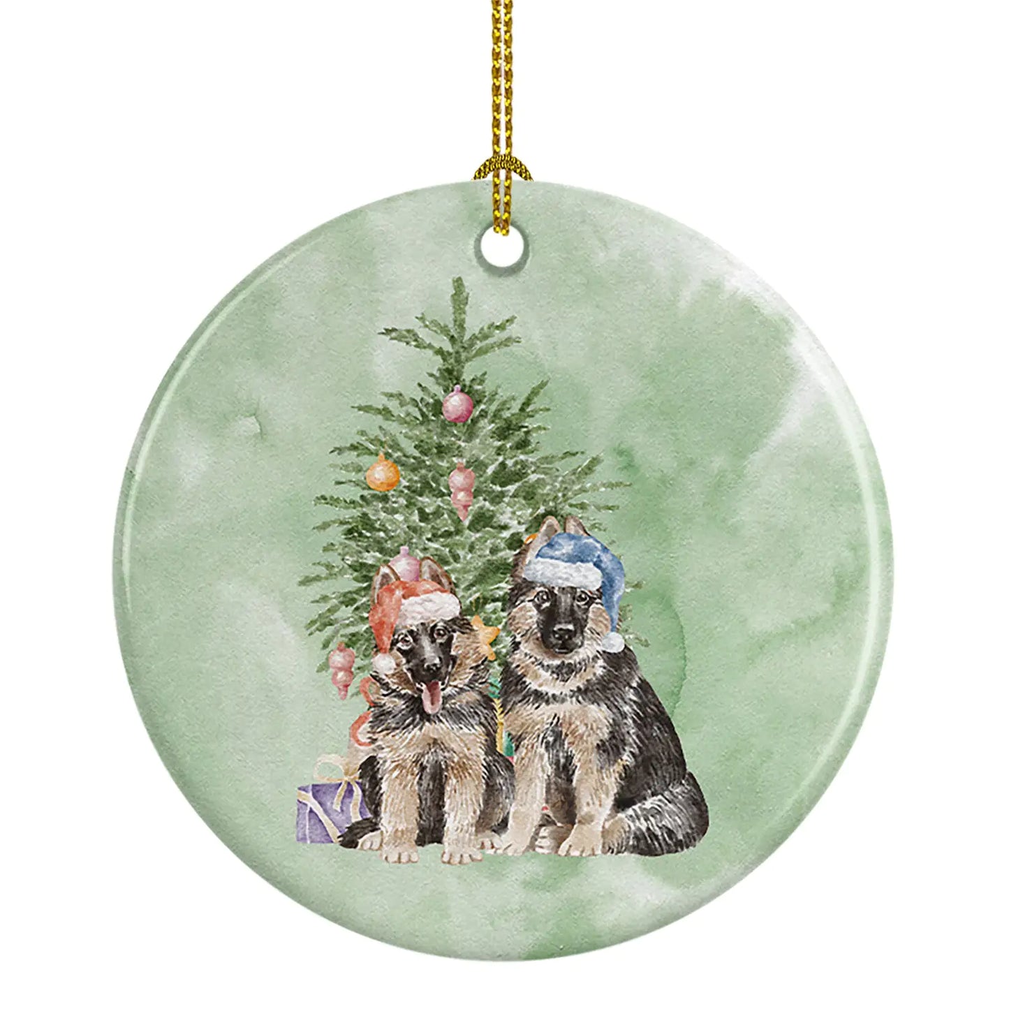 German Shepherd Momma Baby Christmas Presents and Tree Ceramic Ornament