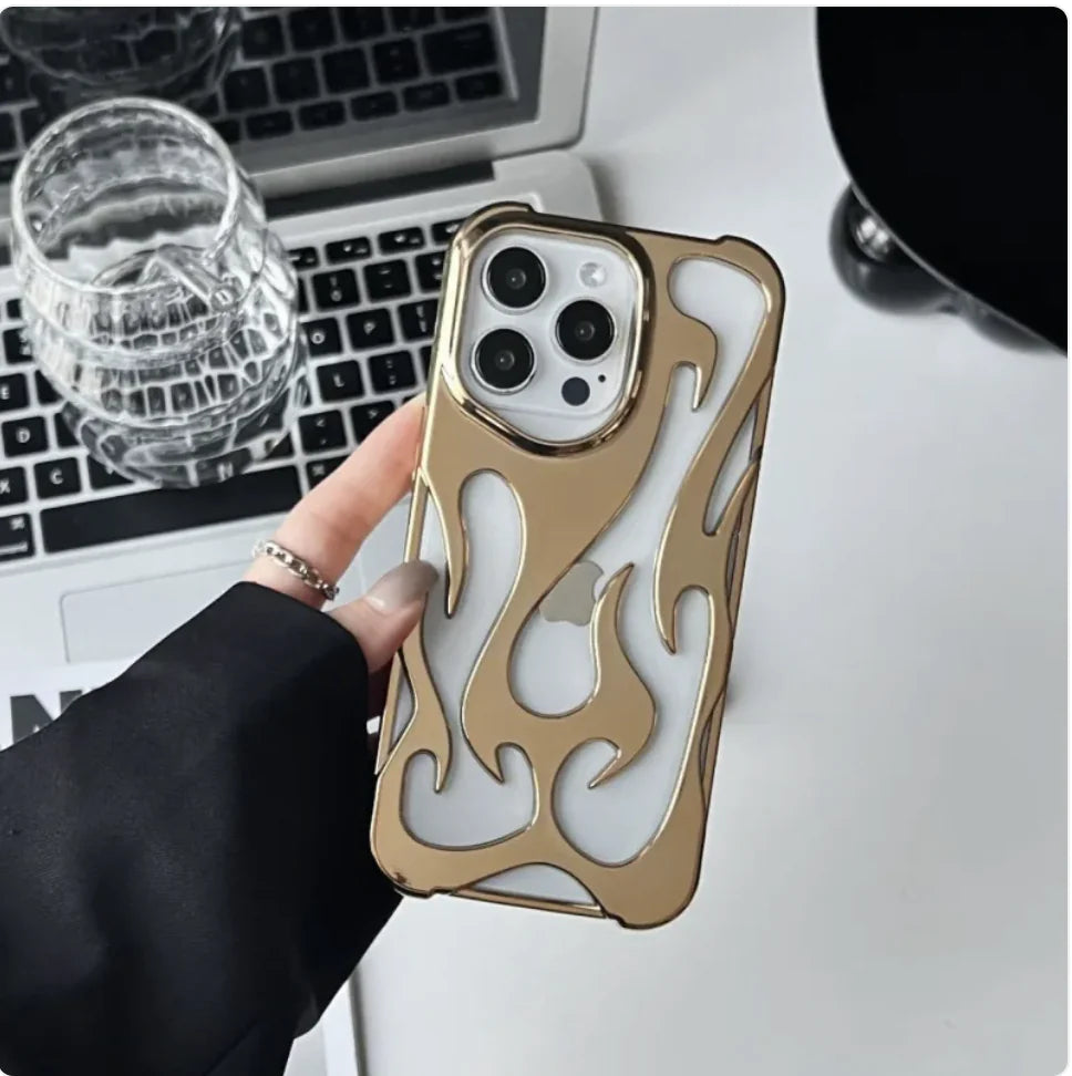 Electroplated Hollow Flame Pattern Soft Phone Case with Heat Dissipation