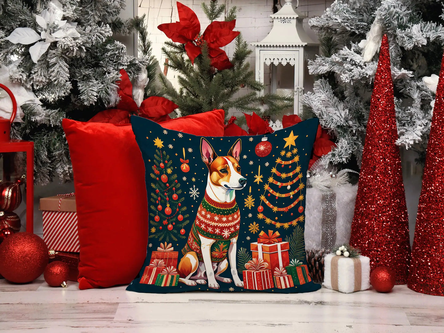 Basenji Christmas Throw Pillow