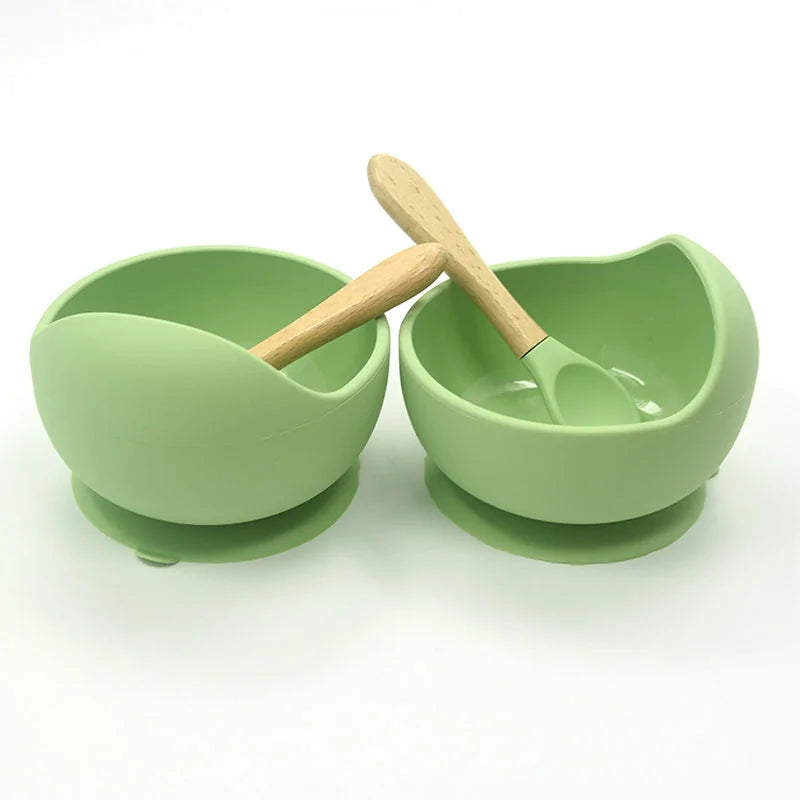 Baby Silicone Feeding Set with Wooden Spoon