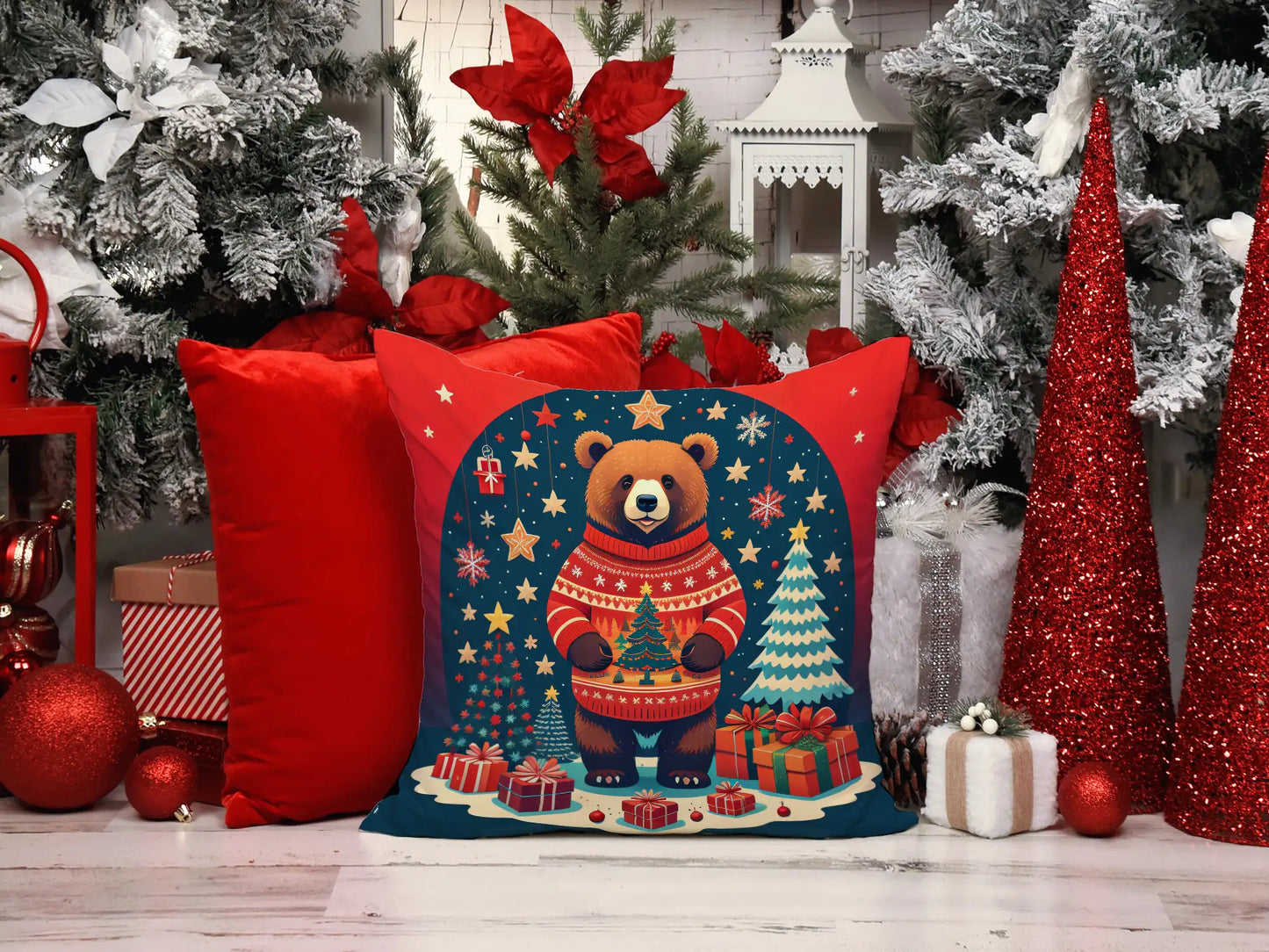 Bear Christmas Throw Pillow