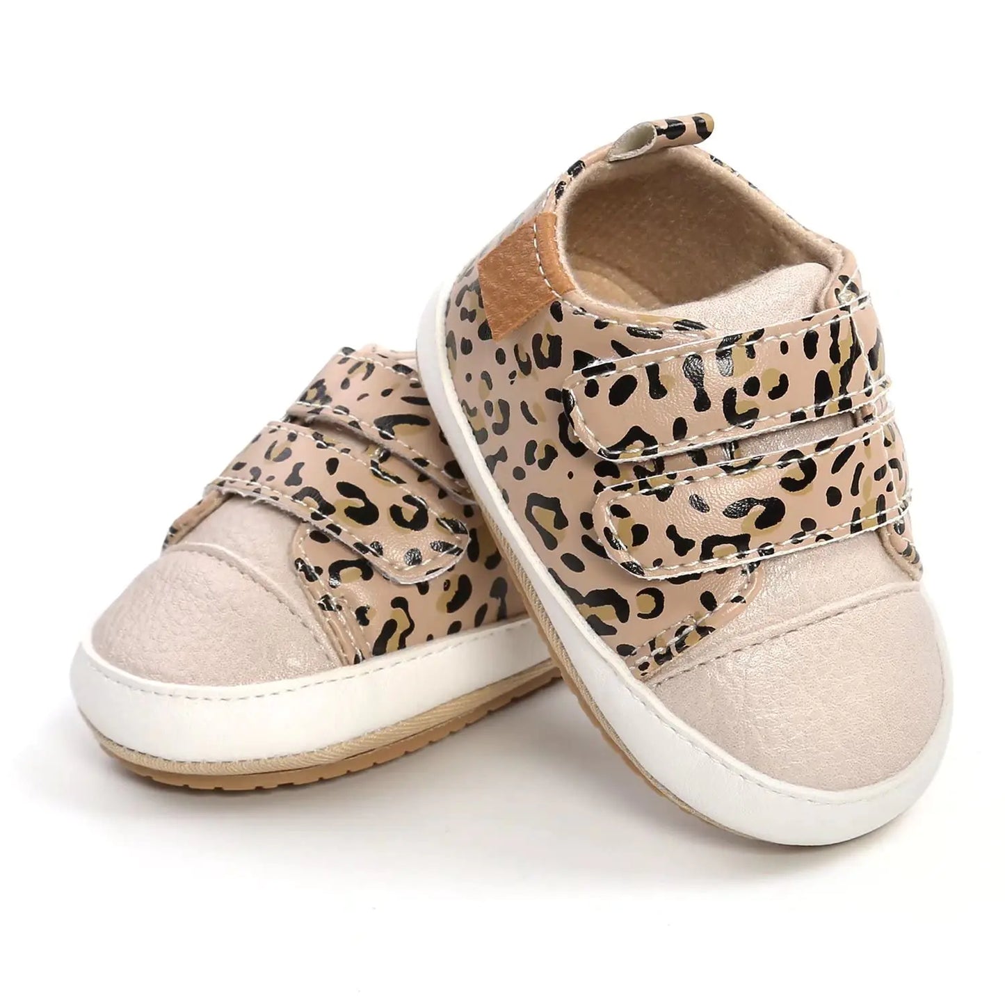 Baby Boys Girls Shoes Non-Slip Rubber Sole High-Top PU Leather Sneakers Infant First Walking Shoes Toddler Crib Shoes Newborn Loafers Flats 6-12 Months Infant A/Leopard