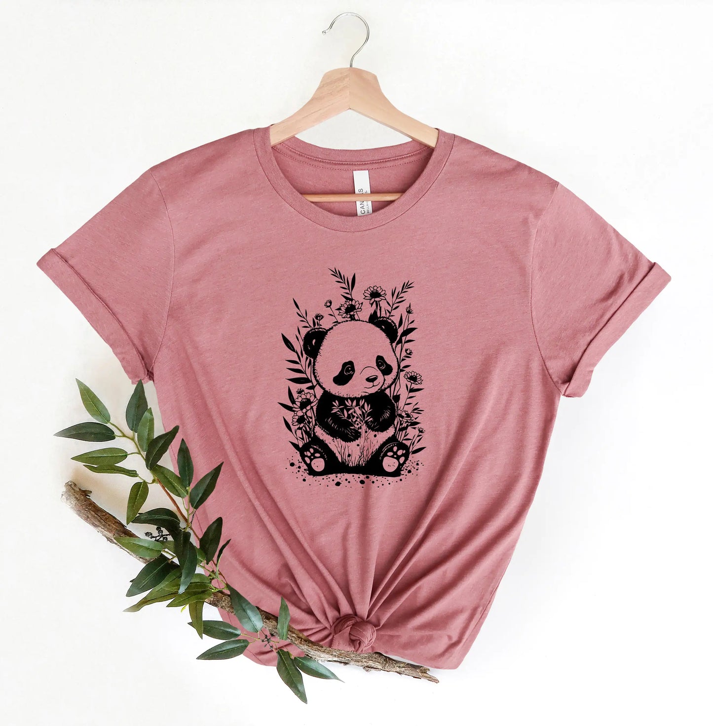 Boho Baby Floral Panda Shirt for Women, Unisex Fit, Panda Lover Tee