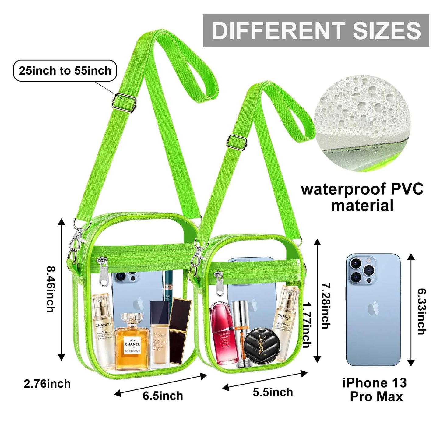 Fibrdoo Clear Crossbody Purse Bag, Clear Bag Stadium Approved with Front Pocket for Concerts Sports Festivals Green-large