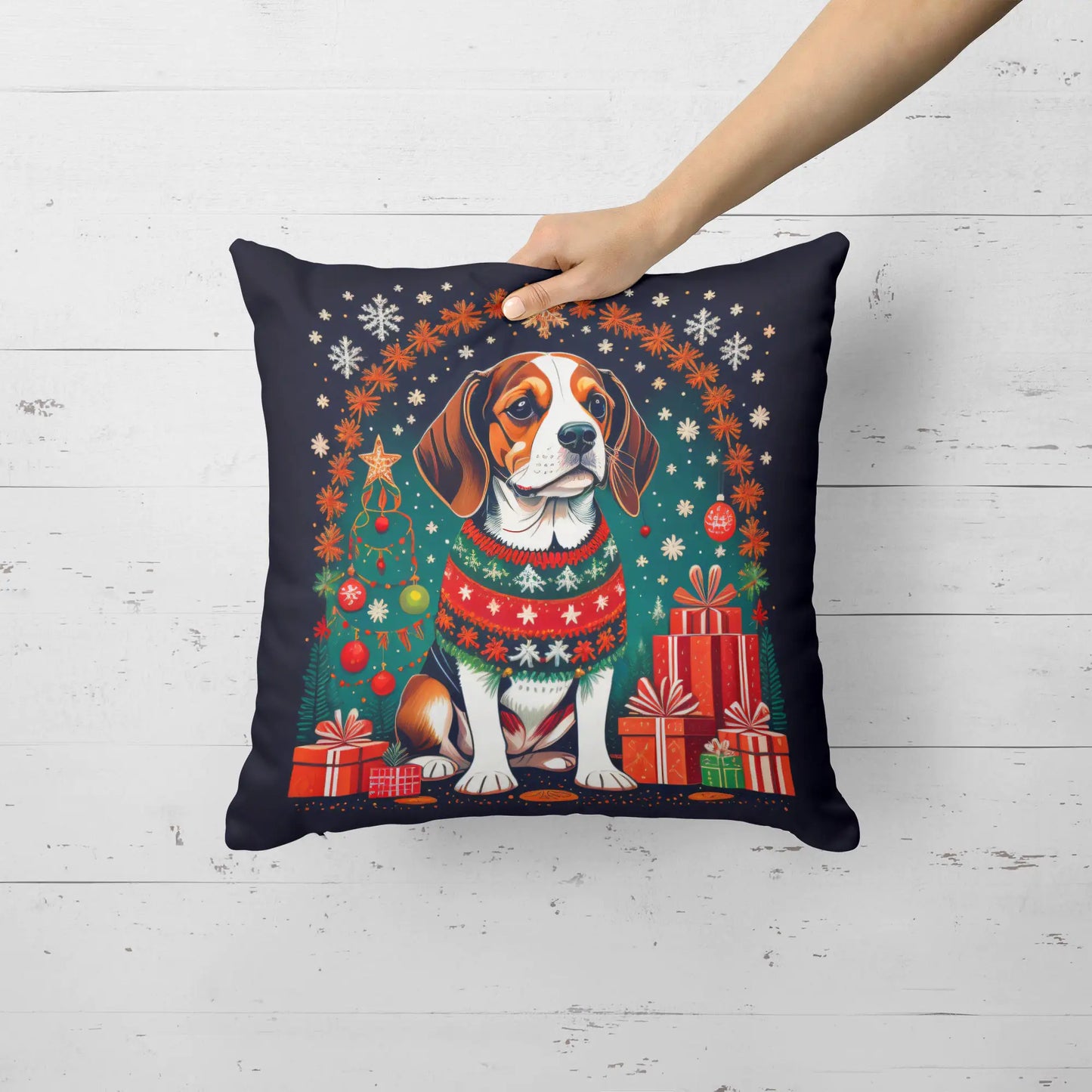 Beagle Christmas Throw Pillow