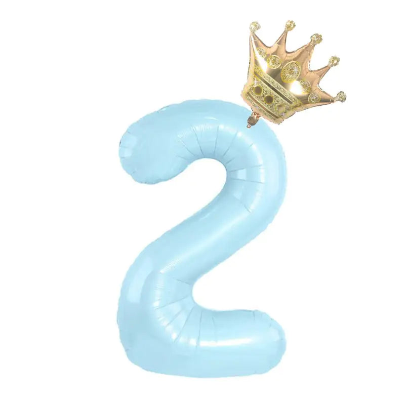 32inch Pastel Baby Blue Pink Foil Number Balloon With Crown 1 2 3 4 5 6 7  Birthday Party Baby Shower Wedding Decoration