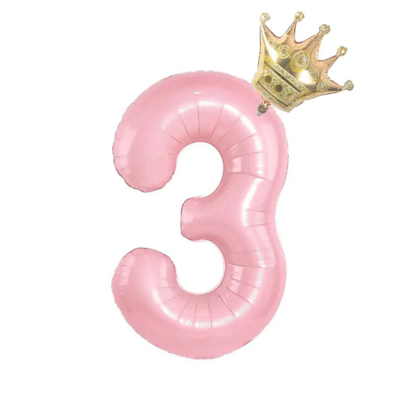 32inch Pastel Baby Blue Pink Foil Number Balloon With Crown 1 2 3 4 5 6 7  Birthday Party Baby Shower Wedding Decoration