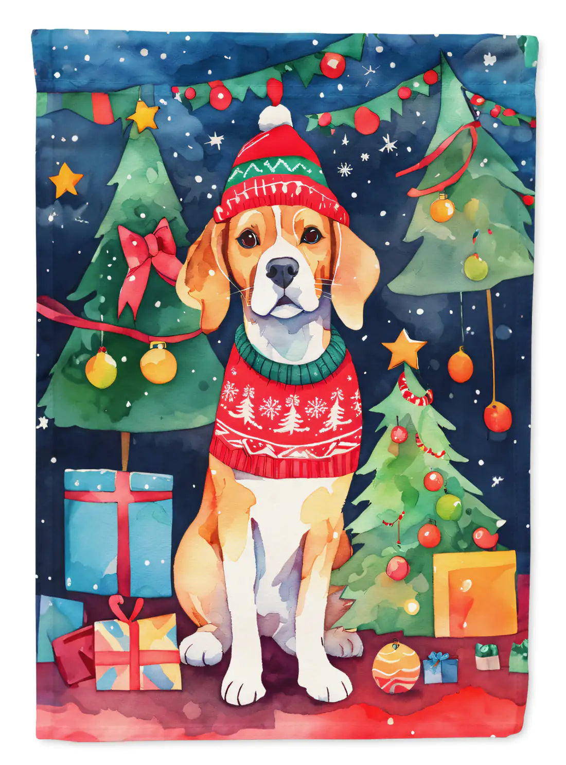 Beagle Christmas House Flag