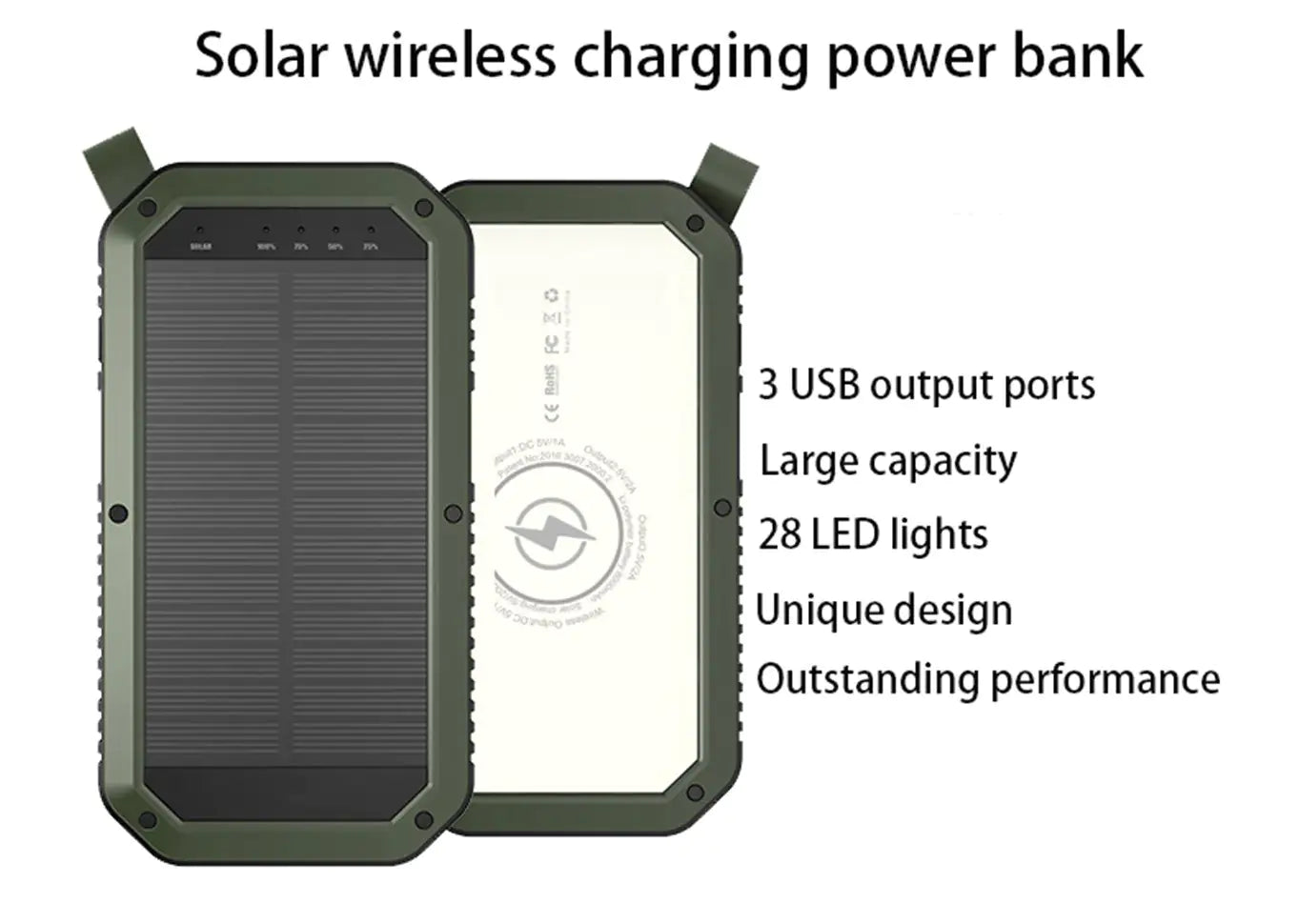 Sun Chaser Mini Solar Powered Wireless Phone Charger 10,000 mAh With LED Flood Light