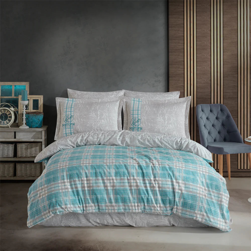 Hobby denim turquoise - poplin double bed linen set