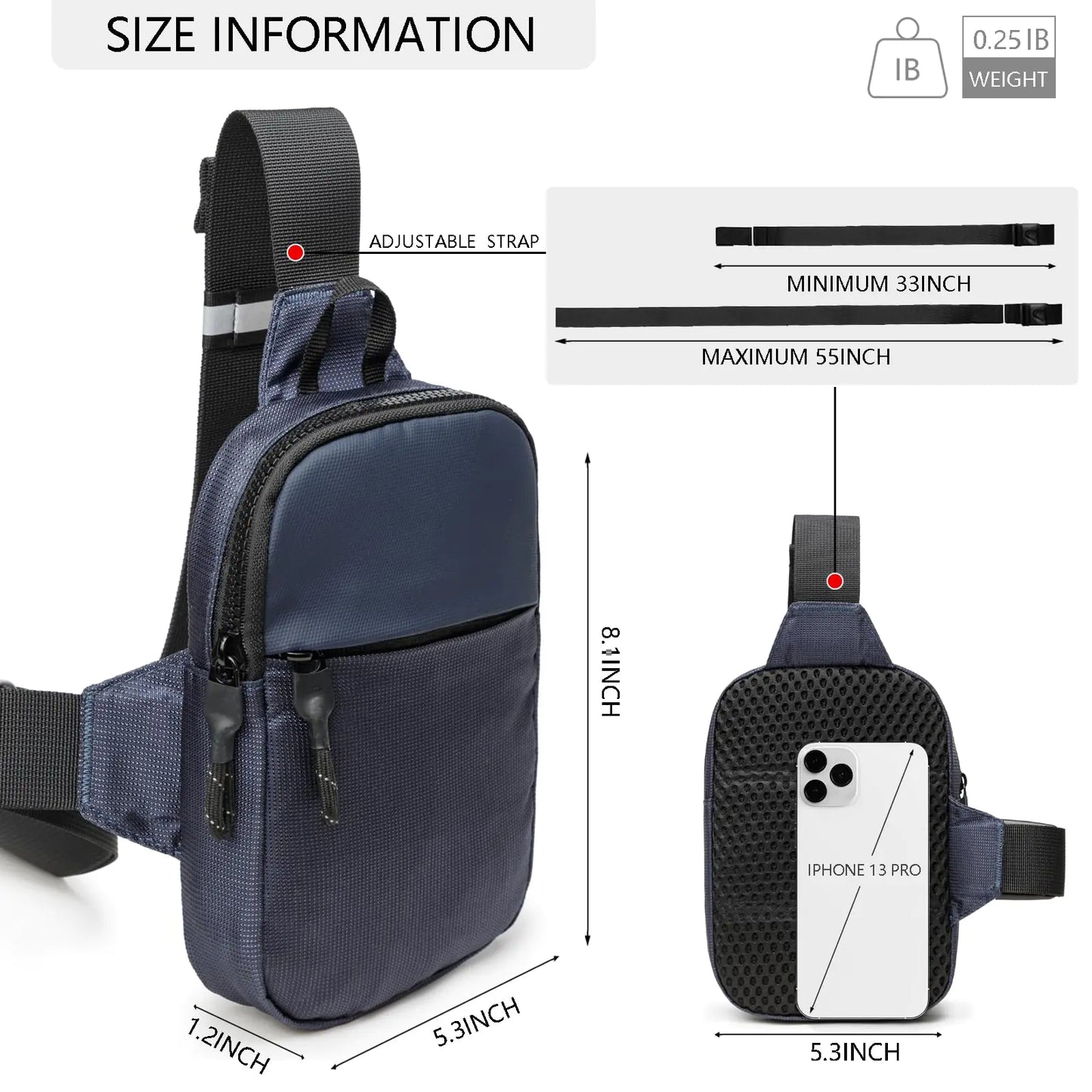 Mini Sling Bag for Men and Women, Small Crossbody Bag Trendy, Casual Waterproof Phone Chest Bag for Travel Nave Blue