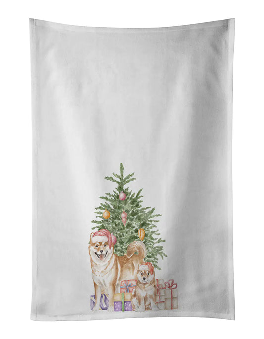 Shiba Inu Momma and Baby Christmas Presents and Tree Kitchen Towel Set of 2