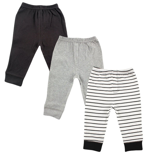 Luvable Friends Baby Boys' Cotton Pants 9-12 Months Black Stripe 3-pack