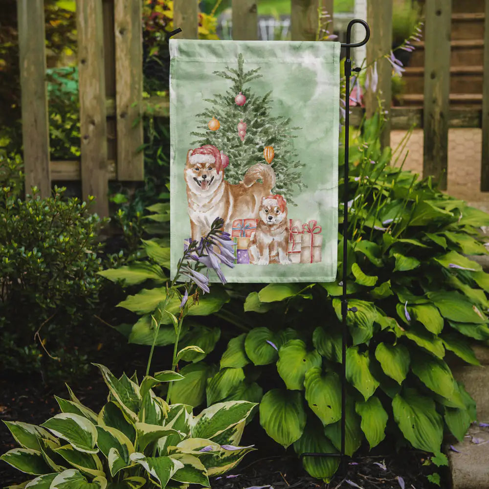 Shiba Inu Momma and Baby Christmas Presents and Tree Garden Flag