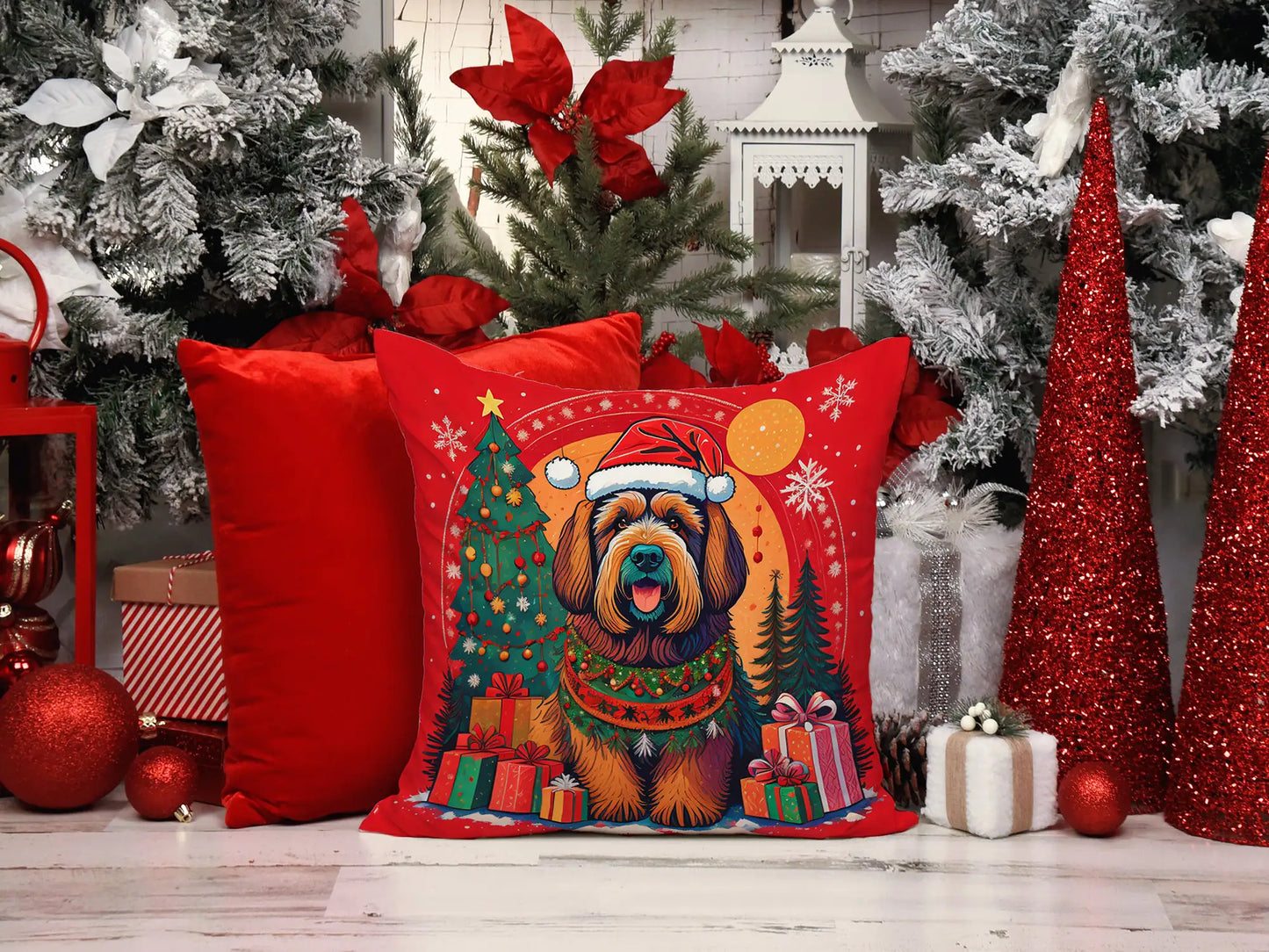 Briard Christmas Throw Pillow