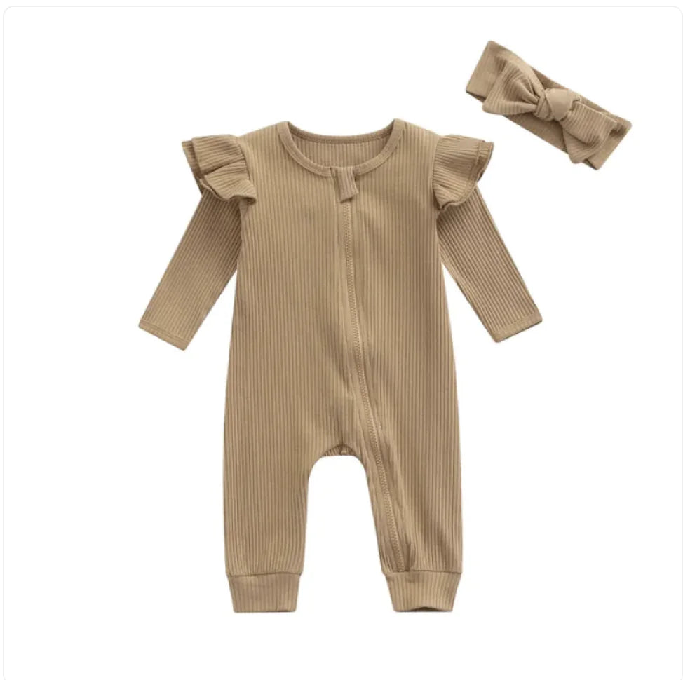 Newborn Baby Rompers – Solid Color Long-Sleeve Jumpsuit (4 Colors)