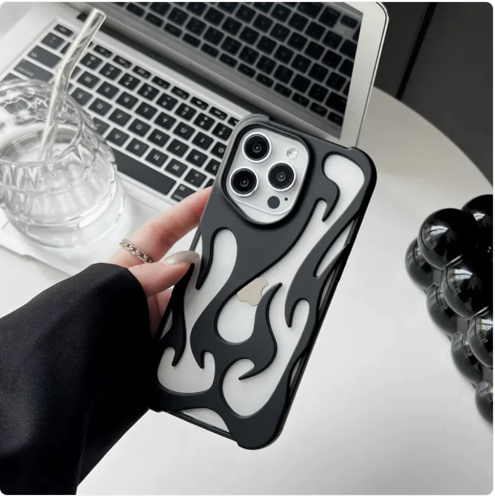 Electroplated Hollow Flame Pattern Soft Phone Case with Heat Dissipation