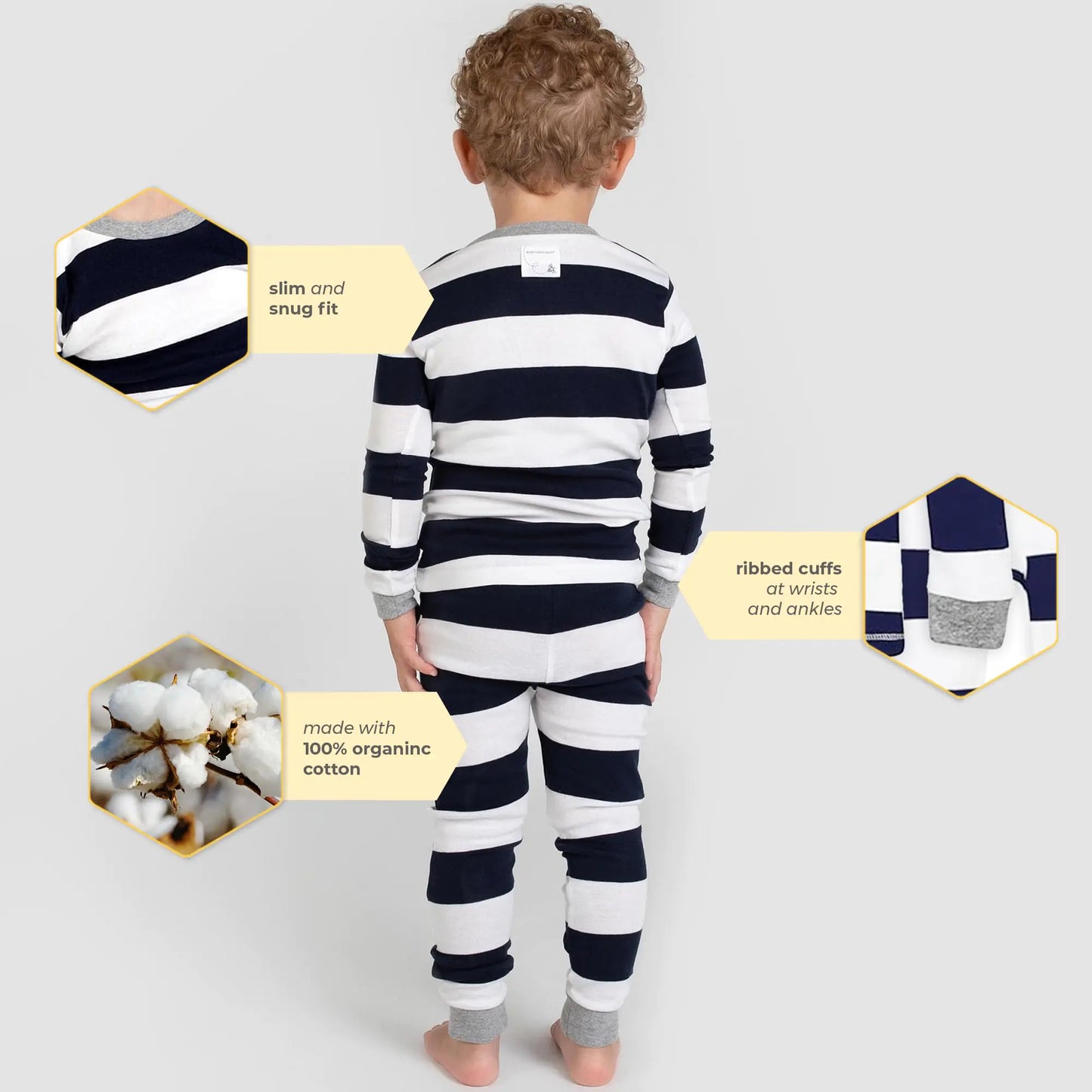 Burt's Bees Baby Baby Boys' Pj Set, Tee and Pant 2-Piece Pajamas, 100% Organic Cotton 3T Midnight Rugby Stripe