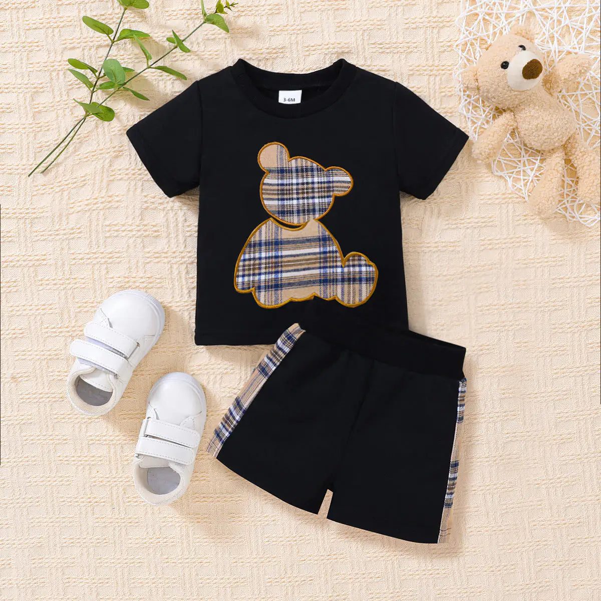 Baby Bear Graphic Round Neck Tee Set