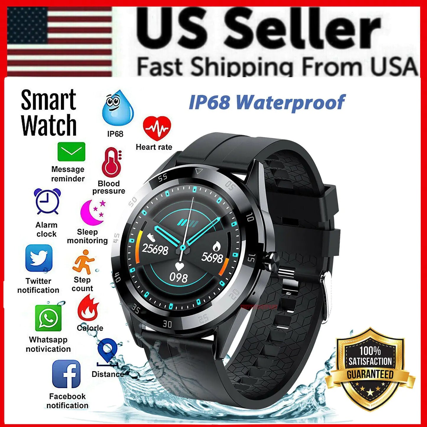 Waterproof Bluetooth Smart Watch Phone Mate Heart Rate Tracker For iOS Android