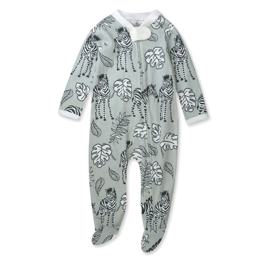 HonestBaby Baby Girls' Sleep and Play Footed Pajamas One-Piece Sleeper Jumpsuit Zip-Front Cotton Pjs 1 Baby Zebra Camo 0-3 Months