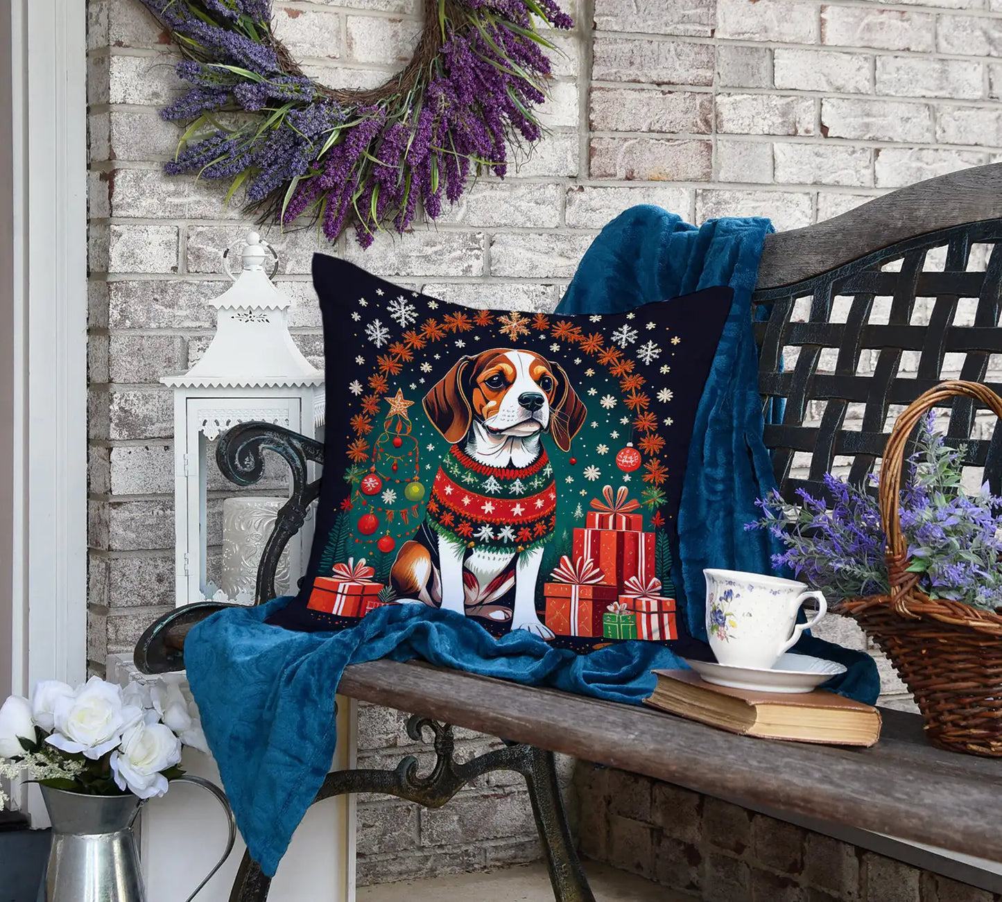 Beagle Christmas Throw Pillow