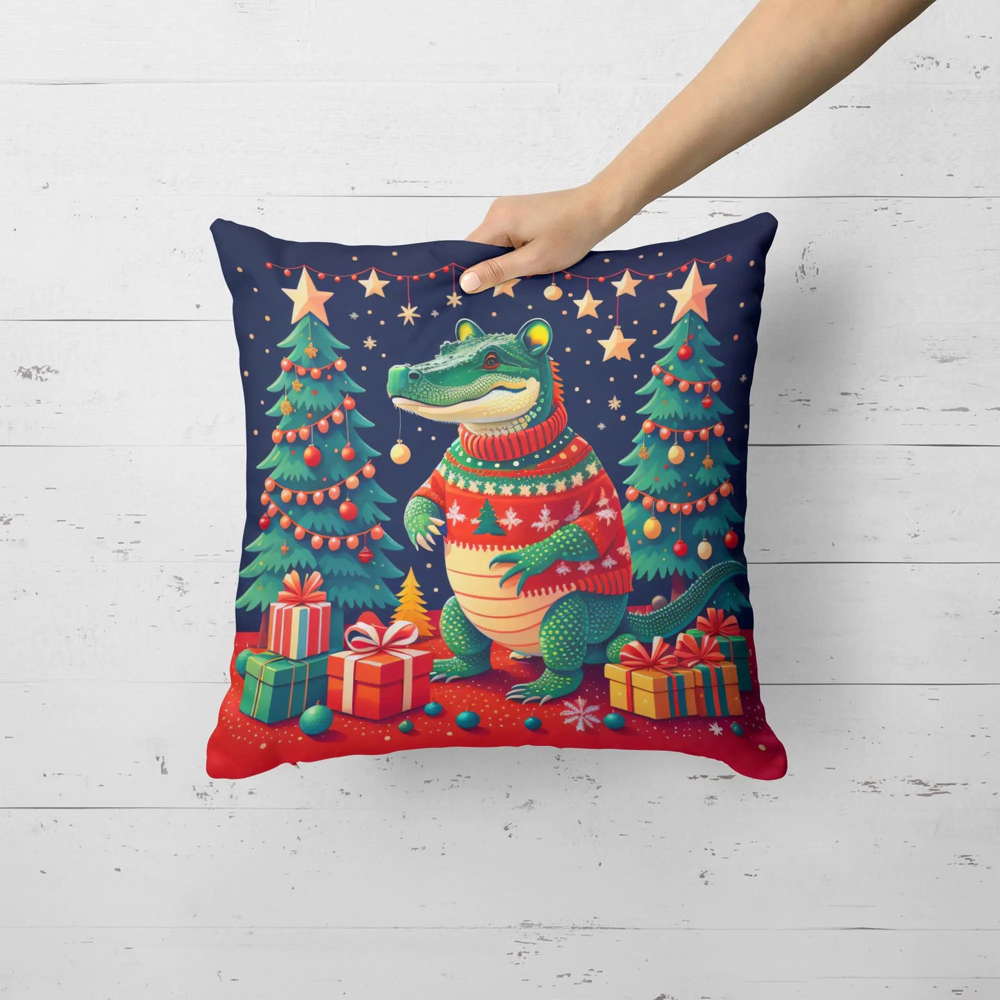 Alligator Christmas Throw Pillow