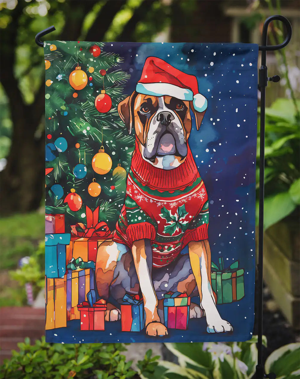 Boxer Christmas Garden Flag