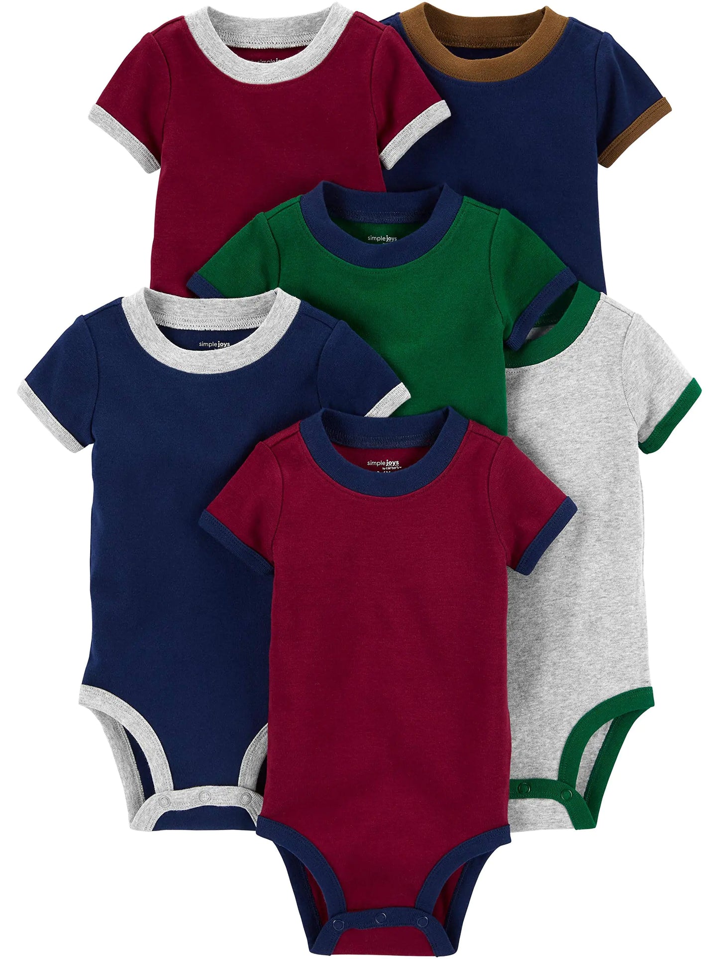 Simple Joys by Carter's Baby Boys Short-Sleeve Bodysuit 12 Months Burgundy/Green/Navy