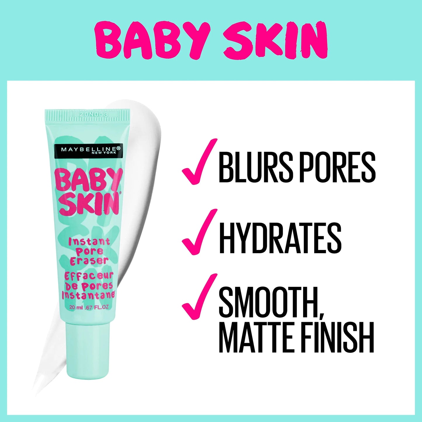 Maybelline Baby Skin Instant Pore Eraser Primer Makeup, Clear, 2 Count 0.67 Fl Oz (PACK OF 2)